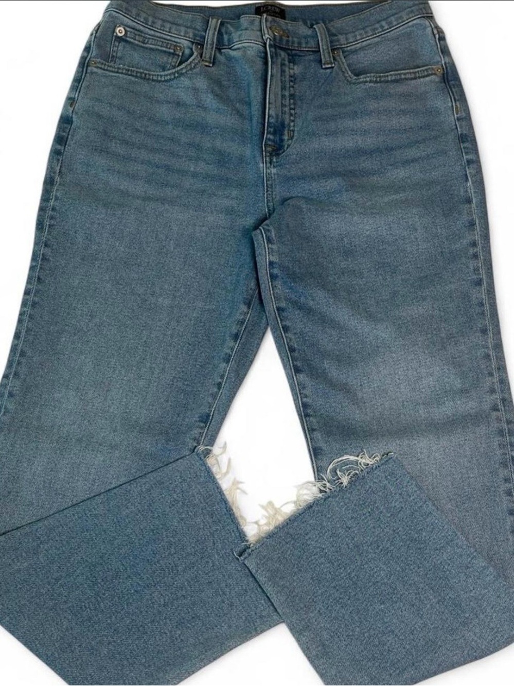 J. Crew Mid Wash Essential Straight-Leg Jeans with Frayed Hem